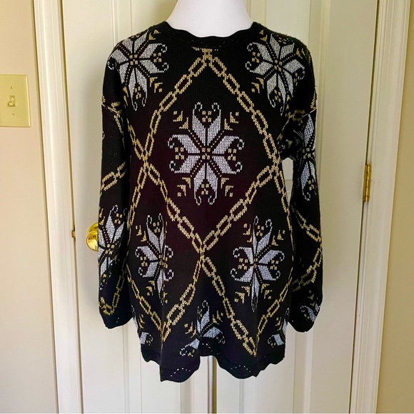 Vintage Black and Metallic Gold and Silver Holiday Sweater - Picture 1 of 10